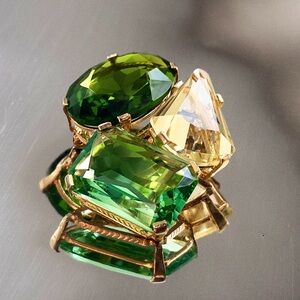 Vintage Christian Dior 1967 Germany Green and Yellow Cut Crystal Glass Brooch